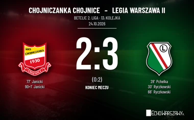 [PIŁKA NOŻNA] Betclic 2. liga: Chojniczanka Chojnice – Legia Warszawa II 2:3. Dublet Ryczkowskiego w Chojnicach