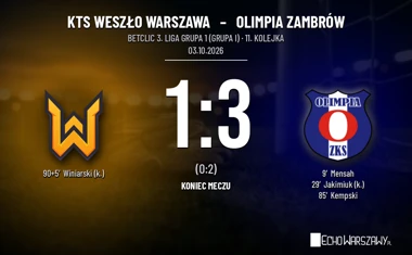 [PIŁKA NOŻNA] Niespodzianka w Betclic 3. Lidze Grupa 1 (Grupa I): KTS Weszło Warszawa – Olimpia Zambrów 1:3