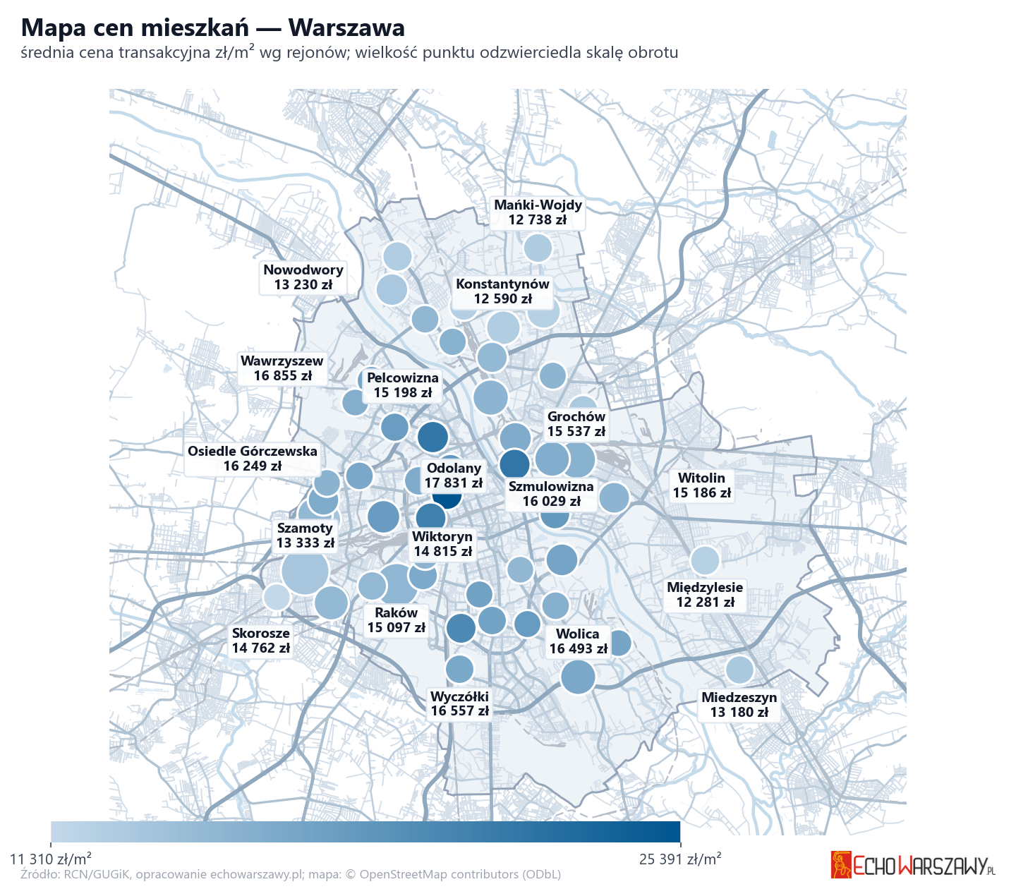 Mapa cen mieszkań - Warszawa
