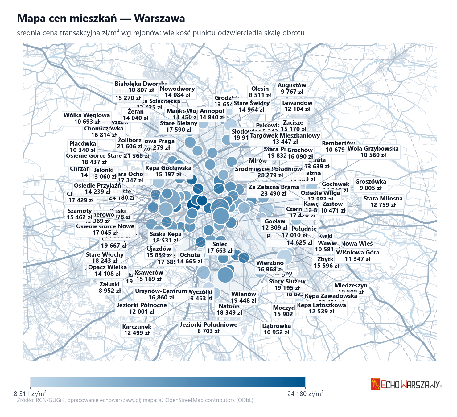 Mapa cen mieszkań - Warszawa