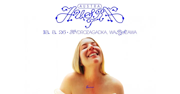 Grafika promocyjna wydarzenia Austra w Warszawie — koncert promujący „Chin Up Buttercup” (13 marca 2026)