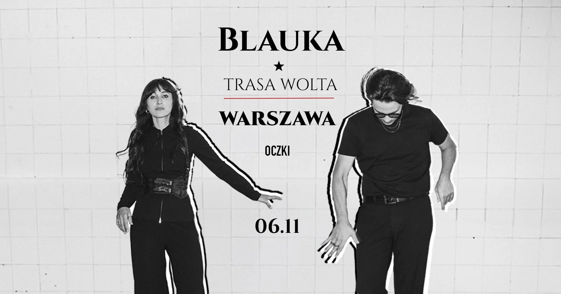 Obrazek przedstawia grafikę promocyjną wydarzenia Koncert zespołu Blauka w klubie Oczki w Warszawie