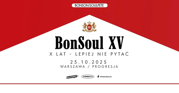 Obrazek przedstawia grafikę promocyjną wydarzenia Koncert BonSoul XV w Warszawie — 25 października 2025, Progresja