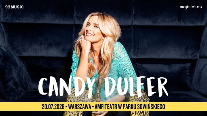 Grafika promocyjna wydarzenia Candy Dulfer w Warszawie — koncert w Amfiteatrze w Parku Sowińskiego, 20 lipca 2026