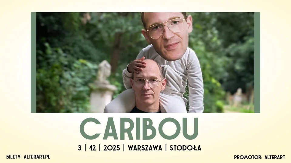 Obrazek przedstawia grafikę promocyjną wydarzenia Koncert Caribou w warszawskim klubie Stodoła