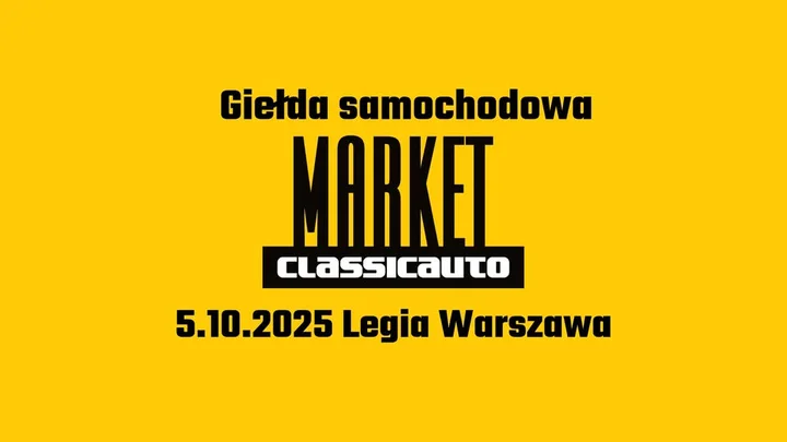 Obrazek przedstawia grafikę promocyjną wydarzenia Giełda samochodowa Classicauto Market na stadionie Legii — co warto wiedzieć