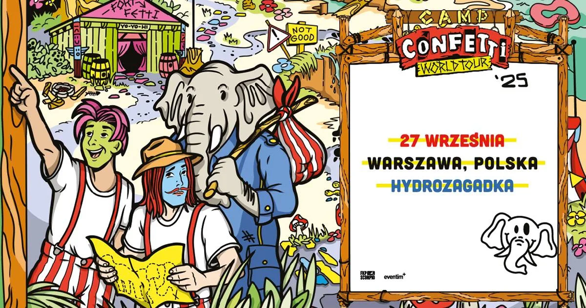 Obrazek przedstawia grafikę promocyjną wydarzenia Koncert duetu Confetti w Klubie Hydrozagadka w Warszawie