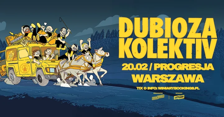 Obrazek przedstawia grafikę promocyjną wydarzenia Dubioza Kolektiv zagra w Progresji w Warszawie