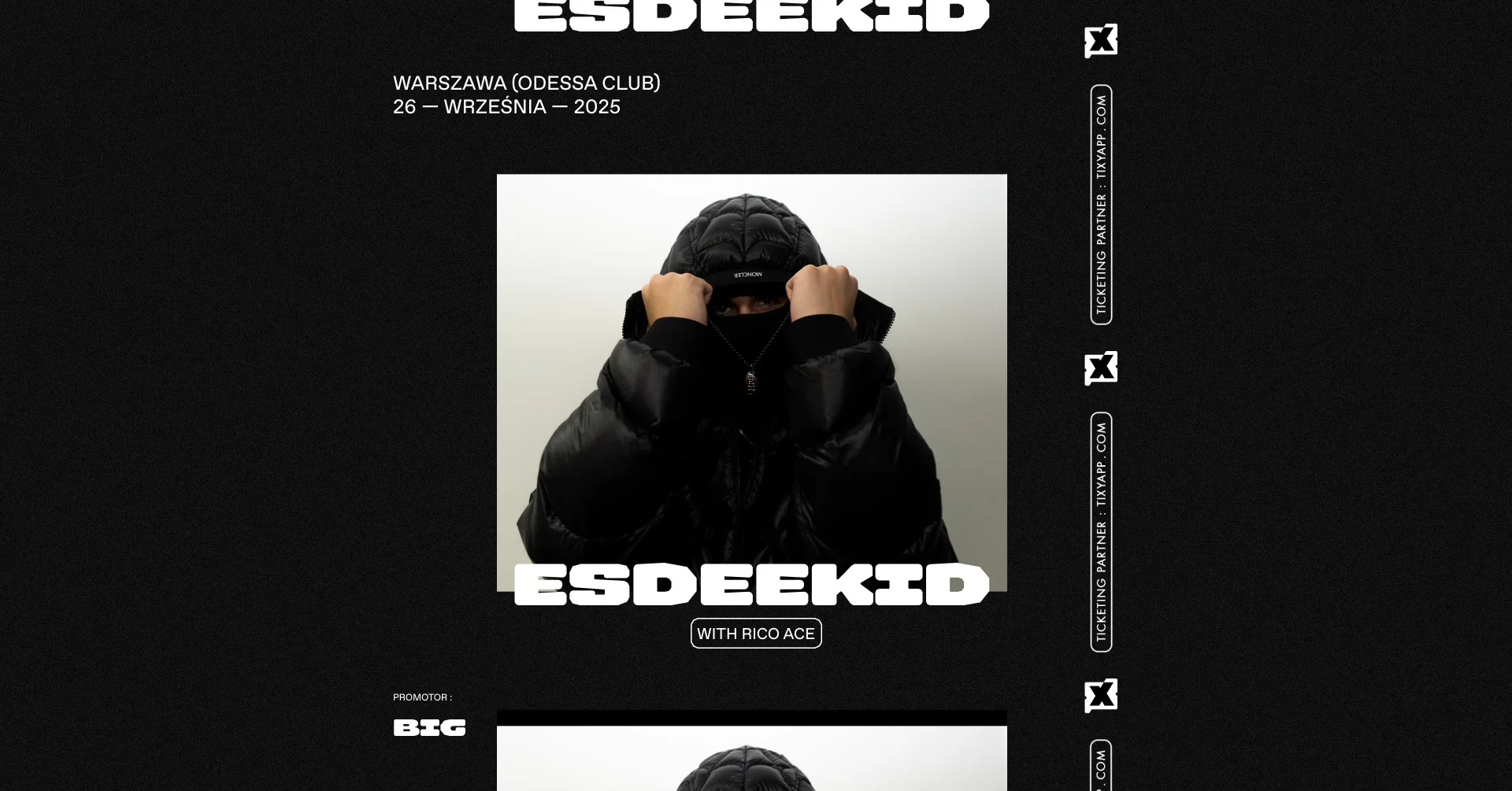 Obrazek przedstawia grafikę promocyjną wydarzenia Koncert EsDeeKid i Rico Ace w klubie Odessa w Warszawie