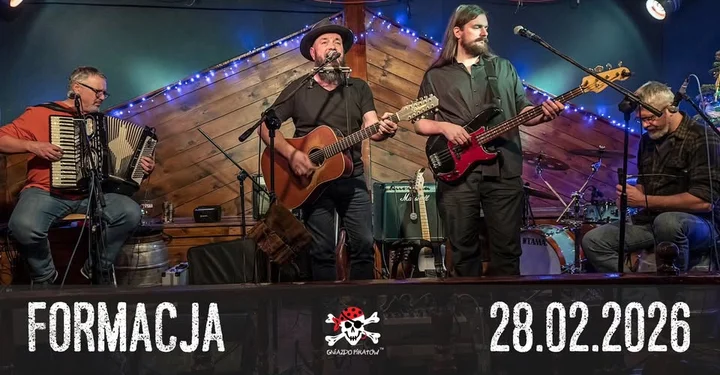 Grafika promocyjna wydarzenia Formacja w Gnieździe Piratów — koncert folkowo-marynistyczny w Warszawie