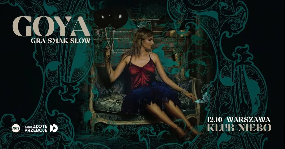 Obrazek przedstawia grafikę promocyjną wydarzenia Koncert jubileuszowy zespołu GOYA w klubie Niebo w Warszawie