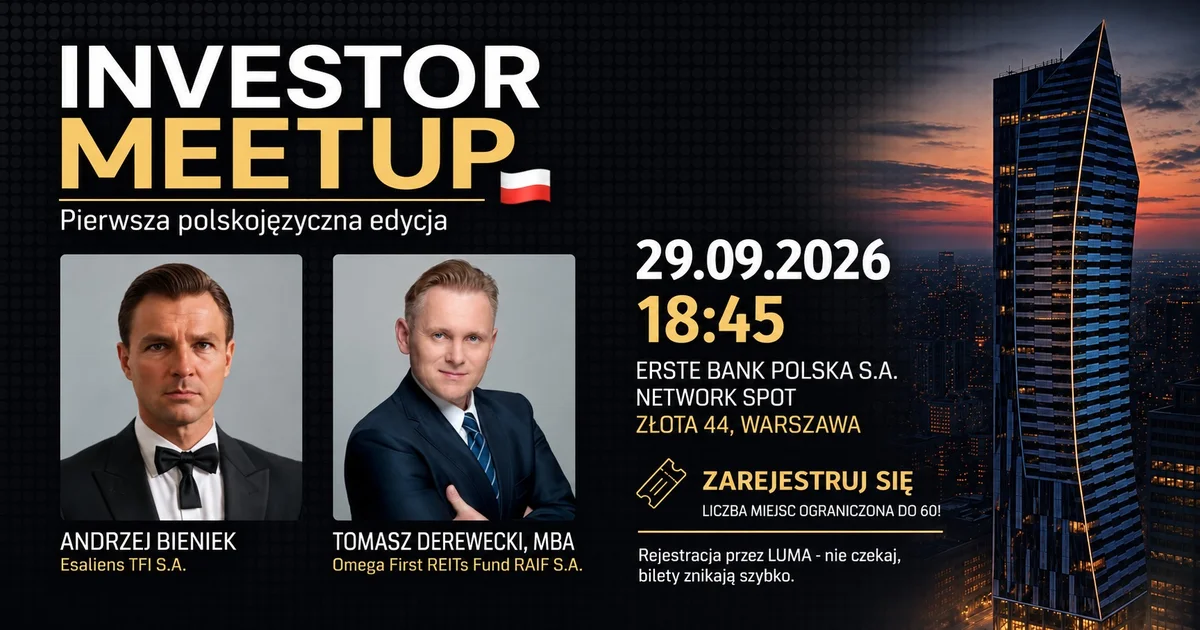 Grafika promocyjna wydarzenia Investor Meetup Warszawa po polsku