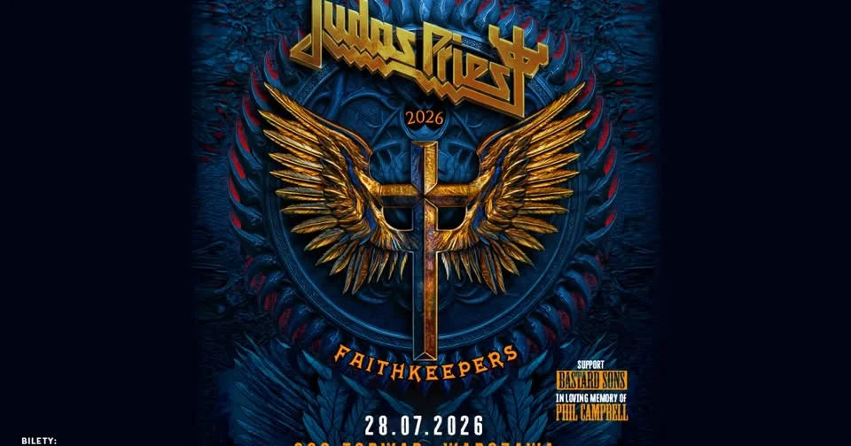 Grafika promocyjna wydarzenia JUDAS PRIEST wyjazd do Warszawy