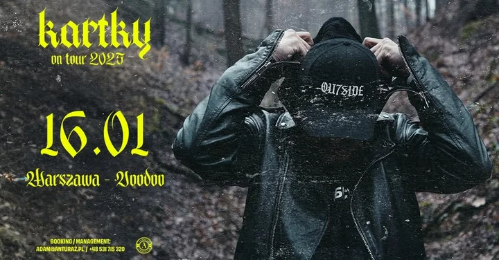 Grafika promocyjna wydarzenia Kartky w Warszawie — koncert w VooDoo Club (16 stycznia 2026)