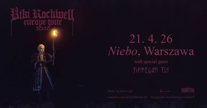 Grafika promocyjna wydarzenia Kiki Rockwell w Warszawie — koncert 21 kwietnia 2026