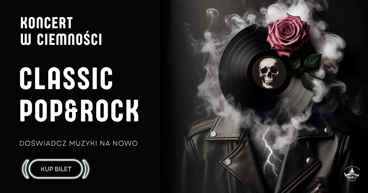 Grafika promocyjna wydarzenia Koncert muzyki pop i rock w całkowitej ciemności dla dorosłych w Warszawie