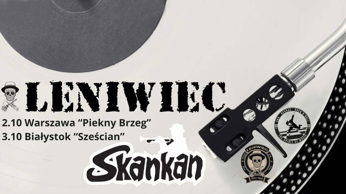 Grafika promocyjna wydarzenia Leniwiec + Skankan koncert w Warszawie