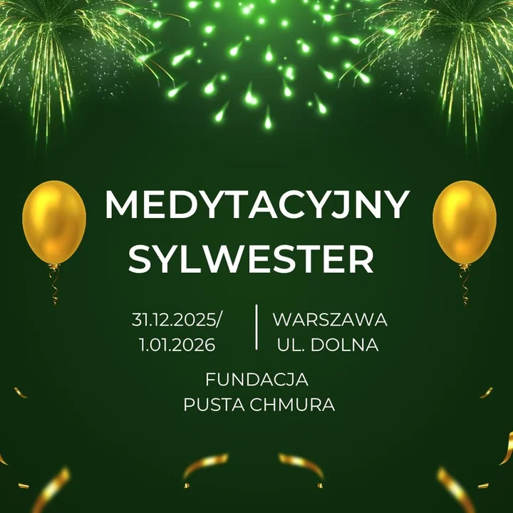 Grafika promocyjna wydarzenia Medytacyjny Sylwester w Warszawie — zazen i cisza na przejście roku