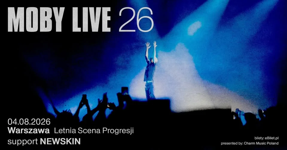 Grafika promocyjna wydarzenia Moby – koncert w Warszawie