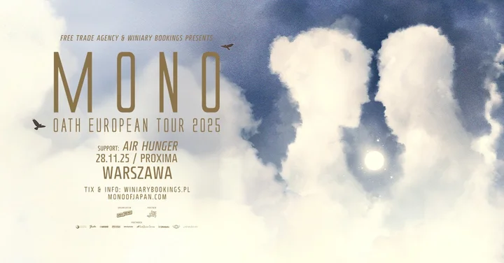 Obrazek przedstawia grafikę promocyjną wydarzenia Koncert MONO z supportem Air Hunger w warszawskiej Proximie