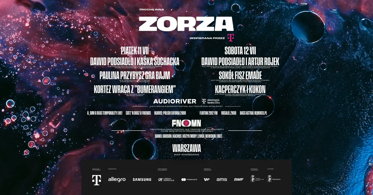 Grafika promocyjna wydarzenia Muzyczne i artystyczne wydarzenie Zorza w Warszawie w lipcu 2025