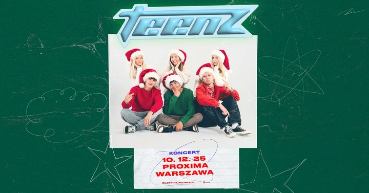 Grafika promocyjna wydarzenia TEENZ w Warszawie — koncert młodego zespołu pełnego energii