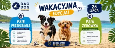 Grafika promocyjna wydarzenia DAODOG: wakacyjne szkolenia psów