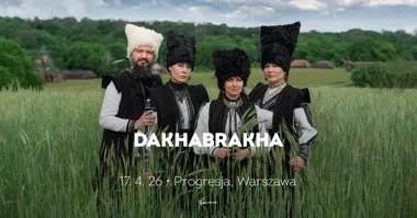 Grafika promocyjna wydarzenia DakhaBrakha w Warszawie — etno‑chaos na żywo