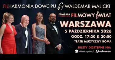 Grafika promocyjna wydarzenia Filharmonia Dowcipu: Filmowy Świat w Warszawie