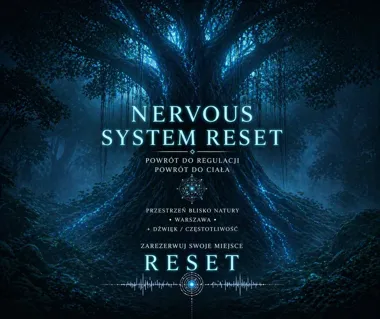 Grafika promocyjna wydarzenia Nervous System Reset w Warszawie. Spotkanie o oddechu, ciele i wyciszeniu