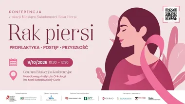 Grafika promocyjna wydarzenia Rak piersi – profilaktyka, postęp, przyszłość