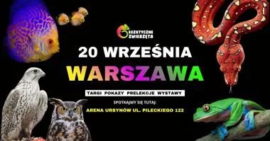 Grafika promocyjna wydarzenia WARSZAWA 20 WRZEŚNIA – EGZOTYCZNE ZWIERZĘTA: targi i pokazy