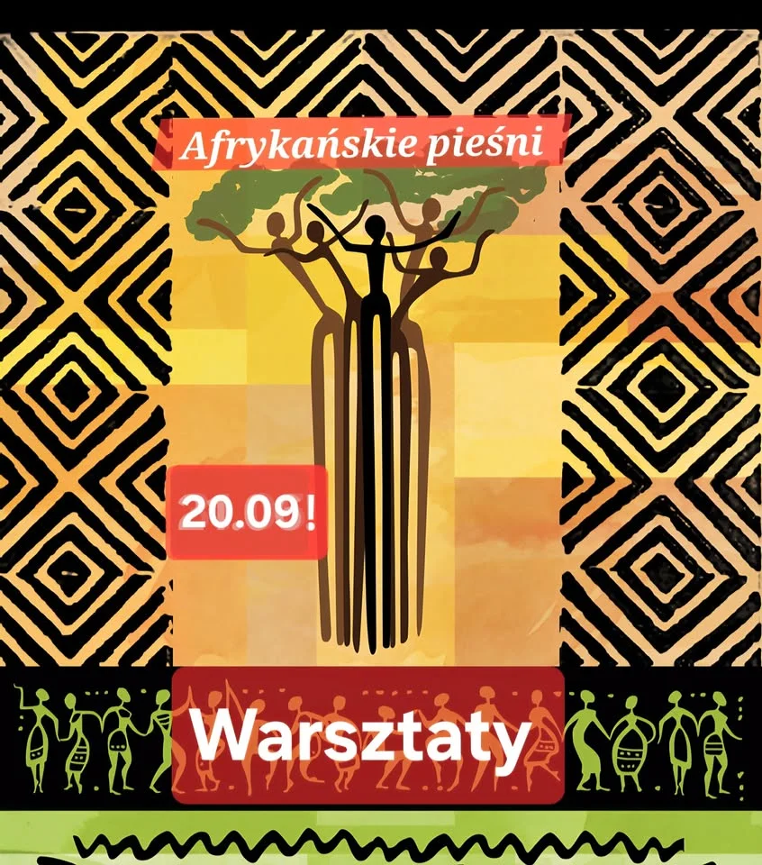 Grafika promocyjna wydarzenia Warszawa – Warsztaty wokalne pieśni afrykańskich i gospel