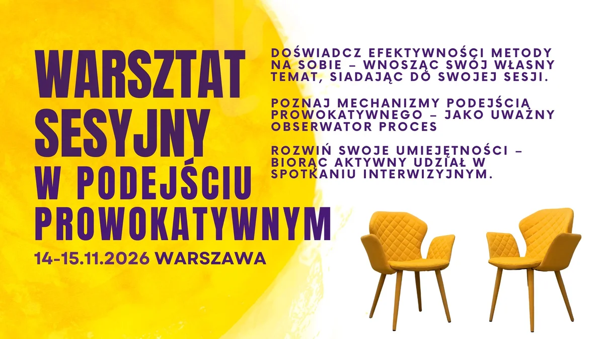 Grafika promocyjna wydarzenia Warsztat sesyjny – prowokatywność w praktyce