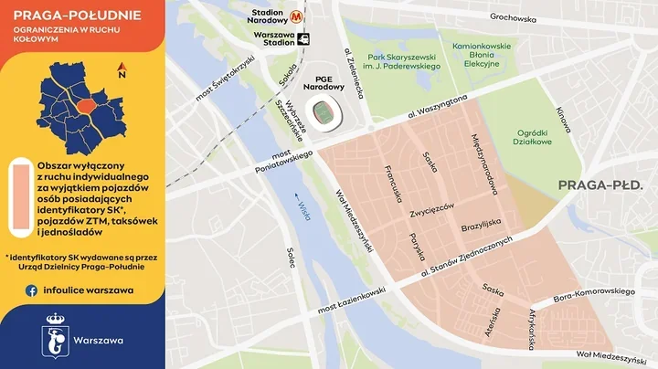 Koncerty na PGE Narodowym zmienią ruch na Saskiej Kępie