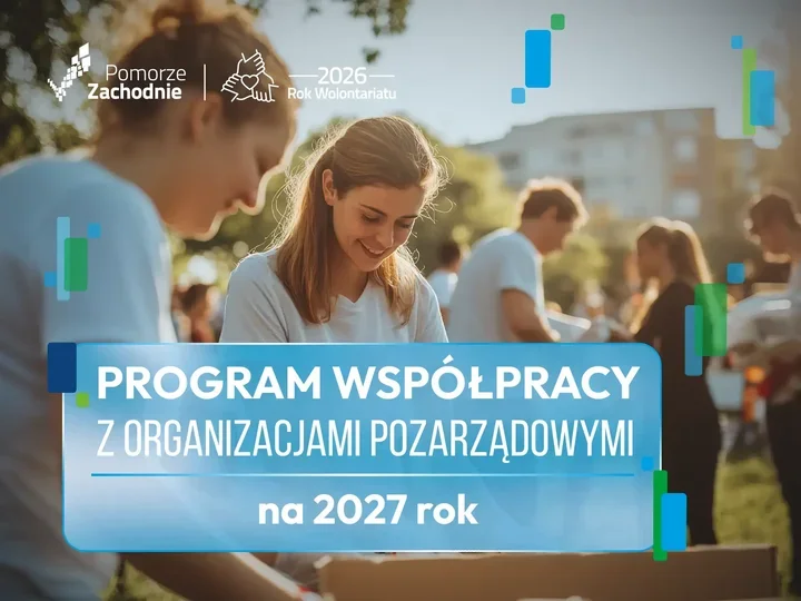 Młodzi wolontariusze w białych koszulkach sortują produkty z kartonów podczas plenerowej akcji charytatywnej na trawniku w słoneczny dzień.