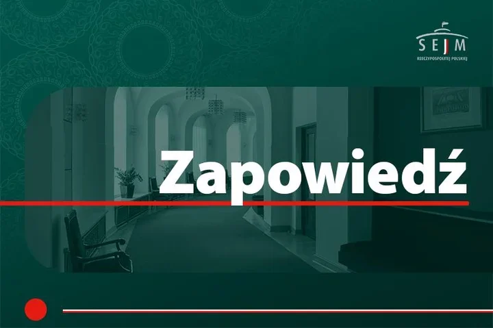 Graficzna zapowiedź Sejmu RP z widokiem korytarza w budynku parlamentu.
