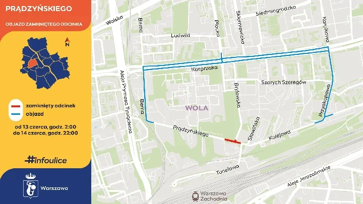 Prądzyńskiego zamkną na weekend. Ruszy objazd przez Wolę