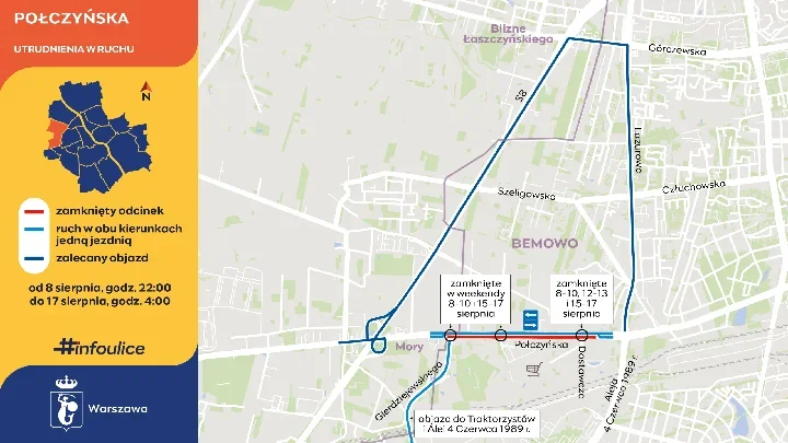 Połczyńska zwęzi się przy budowie metra. Kierowcy pojadą jedną jezdnią